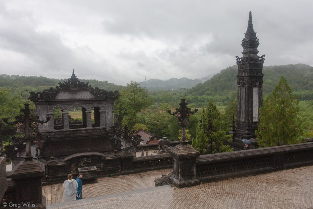 Khai Dinh Tomb: Stele Pavilion, Obelisk, and Nearby Hills
