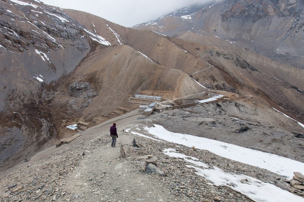 Descending the hill at High Camp